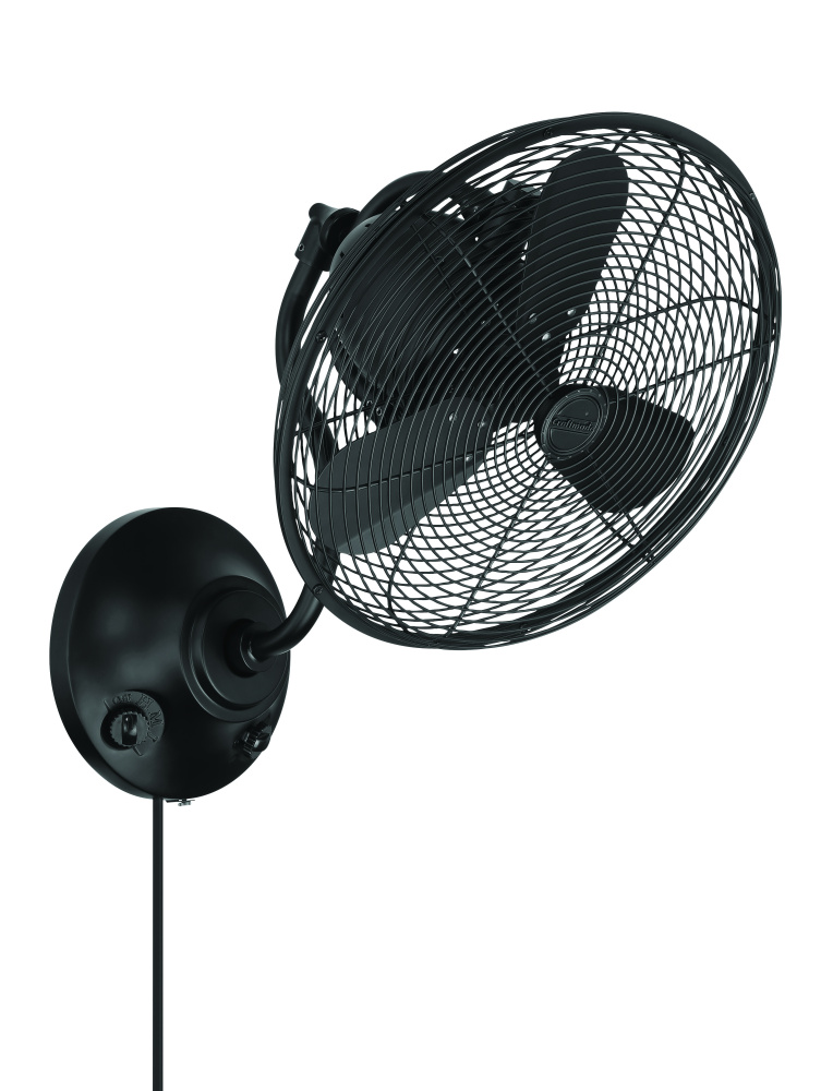 Bellows I 14" 3-Blade Indoor/Outdoor (Damp) Wall Fan in Flat Black w/ Flat Black Blades