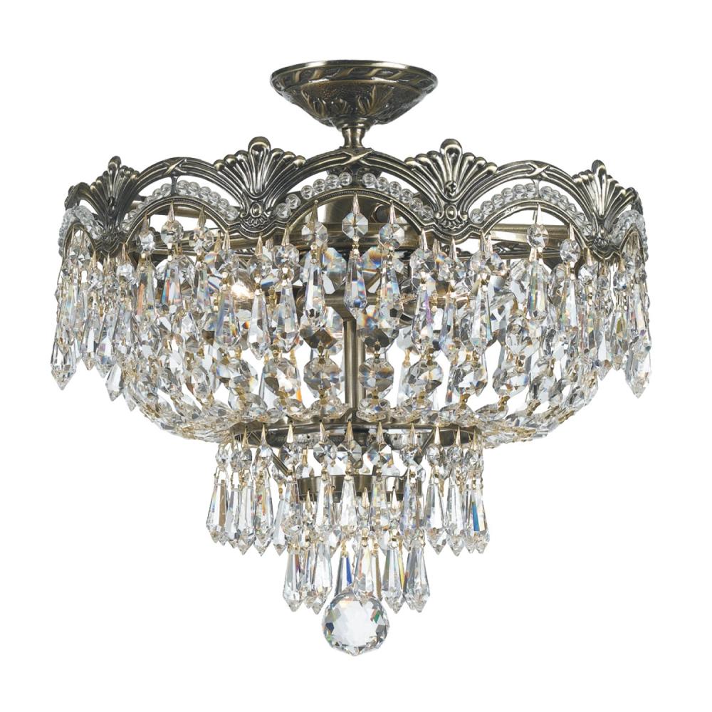 Majestic 3 Light Spectra Crystal Historic Brass Semi Flush Mount