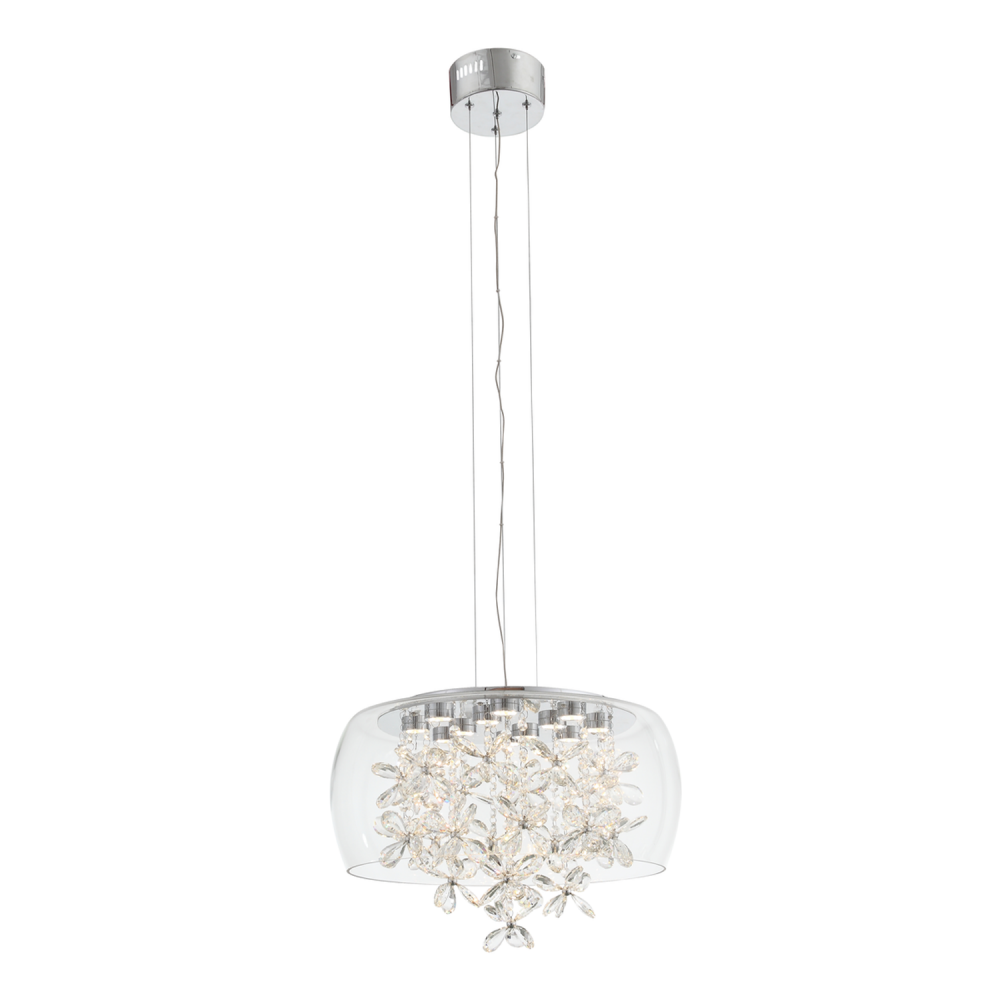 Destiny 20" LED Crystal Chandelier with Glass Shade & Aged Brass