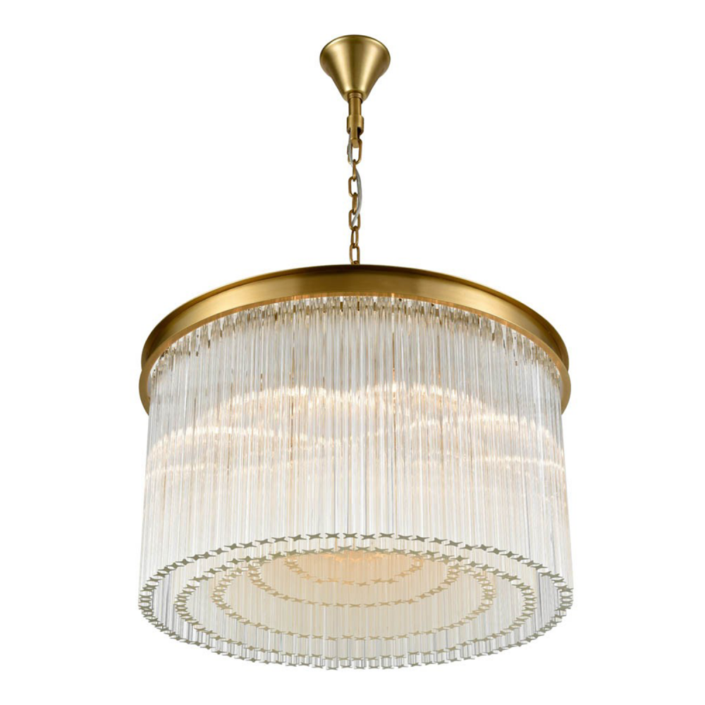 Lumineer 30" 15-Light, Round Crystal Chandelier in Aged Brass