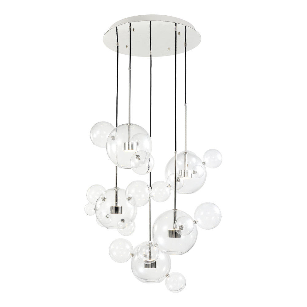 Satellite 44" 10-Light, Glass Multi-Pendant in Polished Nickel