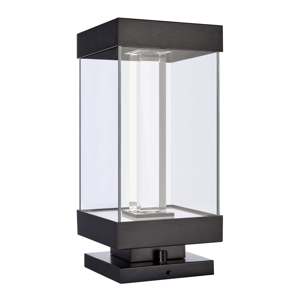 Claro Outdoor LED 14" Square Glass Crystal Bollard in Matte Black