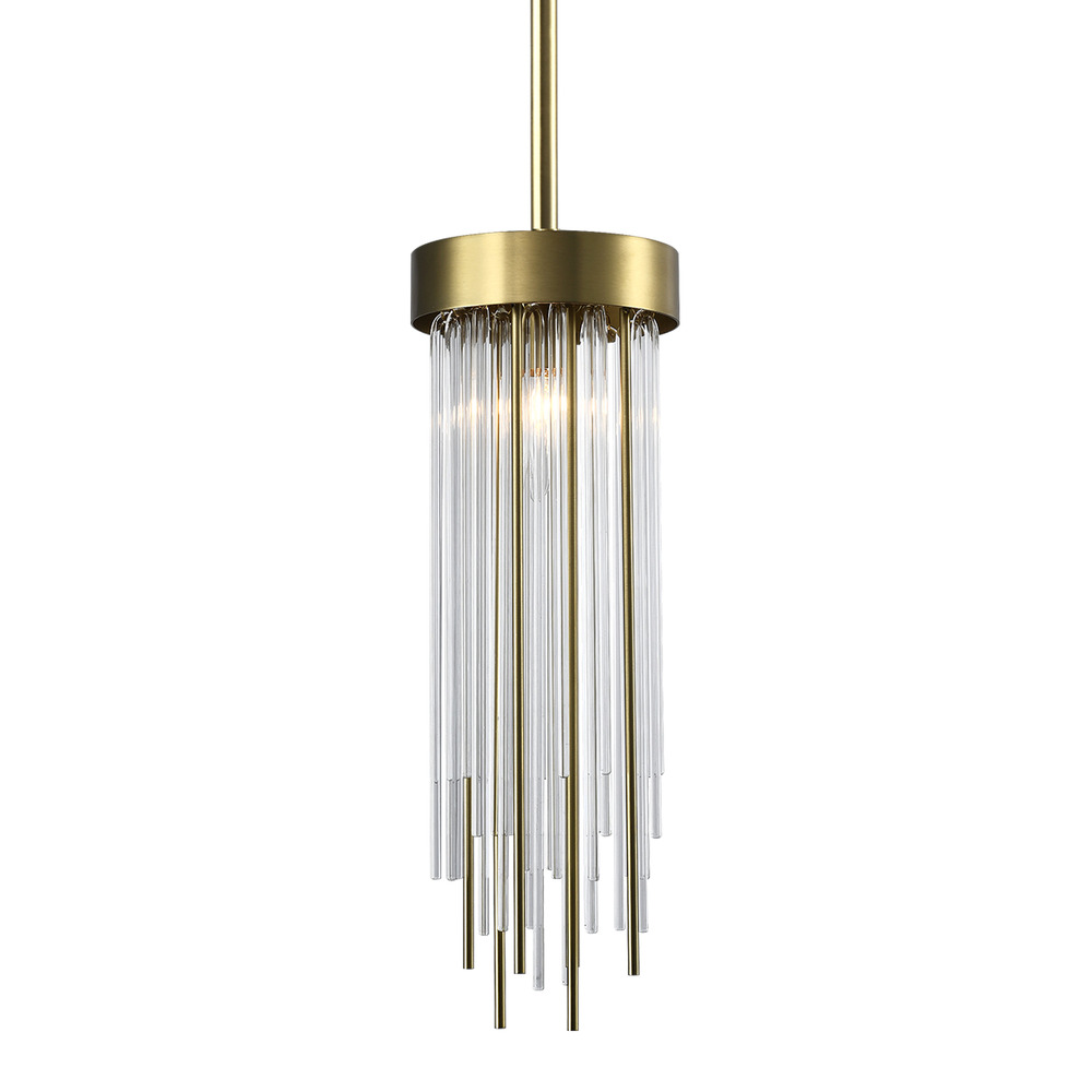 Waterfall 6" Round Glass Mini-Pendant in Aged Brass