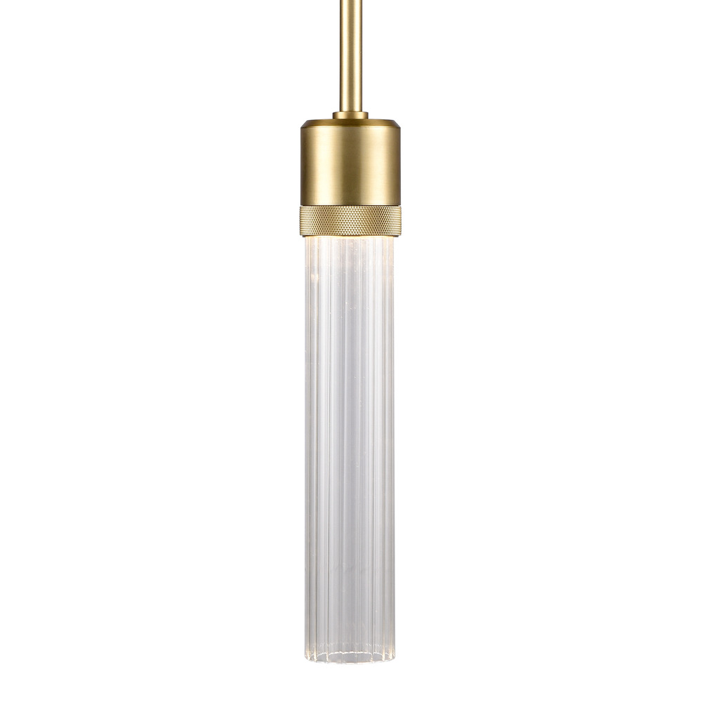 Zigrina 12" Fluted Glass LED Pendant with Knurl Ring Aged Brass