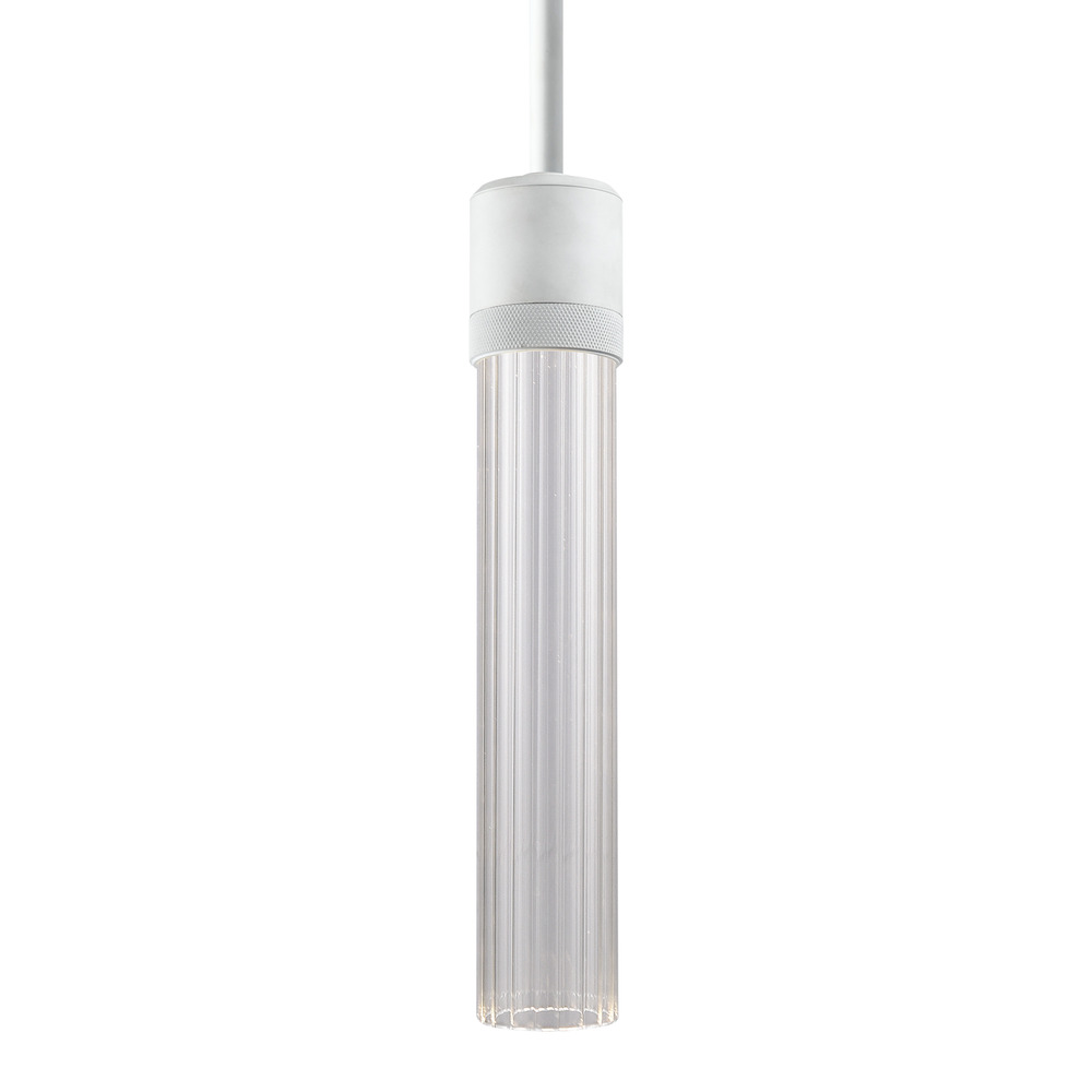Zigrina 12" Fluted Glass LED Pendant with Knurl Ring Matte White