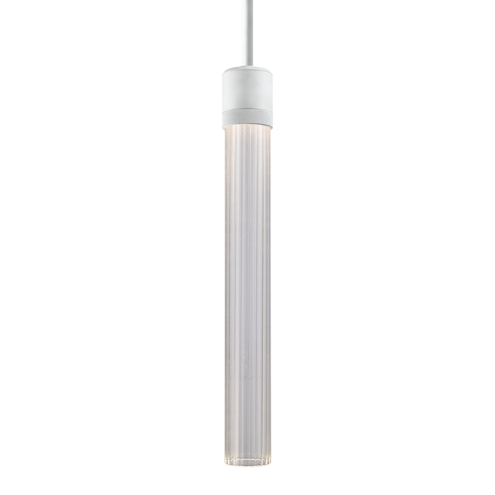 Zigrina 18" Fluted Glass LED Pendant with Knurl Ring Matte White