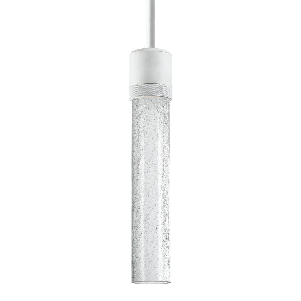 Zigrina 12" Crackled Glass LED Pendant with Knurl Ring Matte White