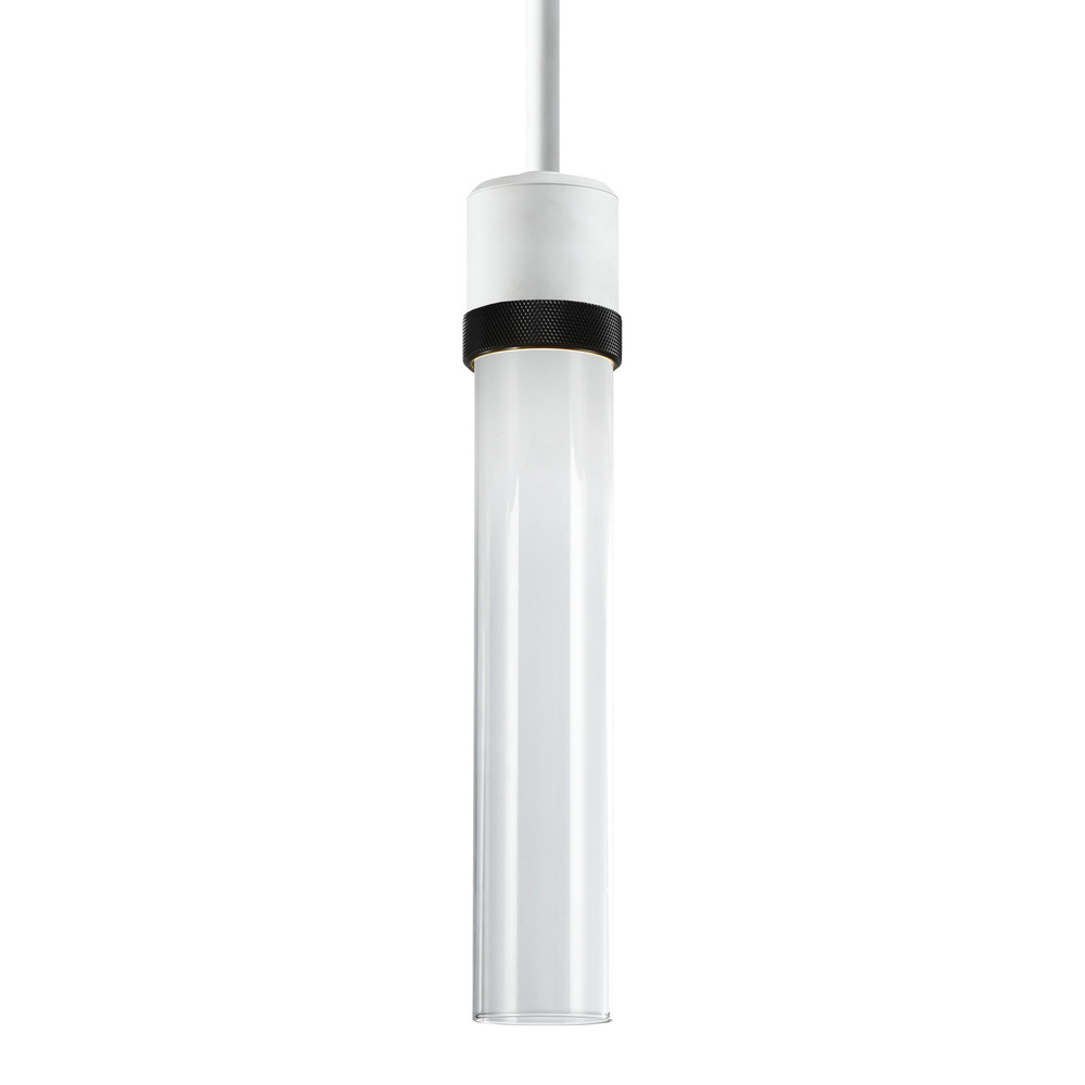 Zigrina 12" Clear Glass LED Pendant in Matte White and Aged Black Knurl Ring