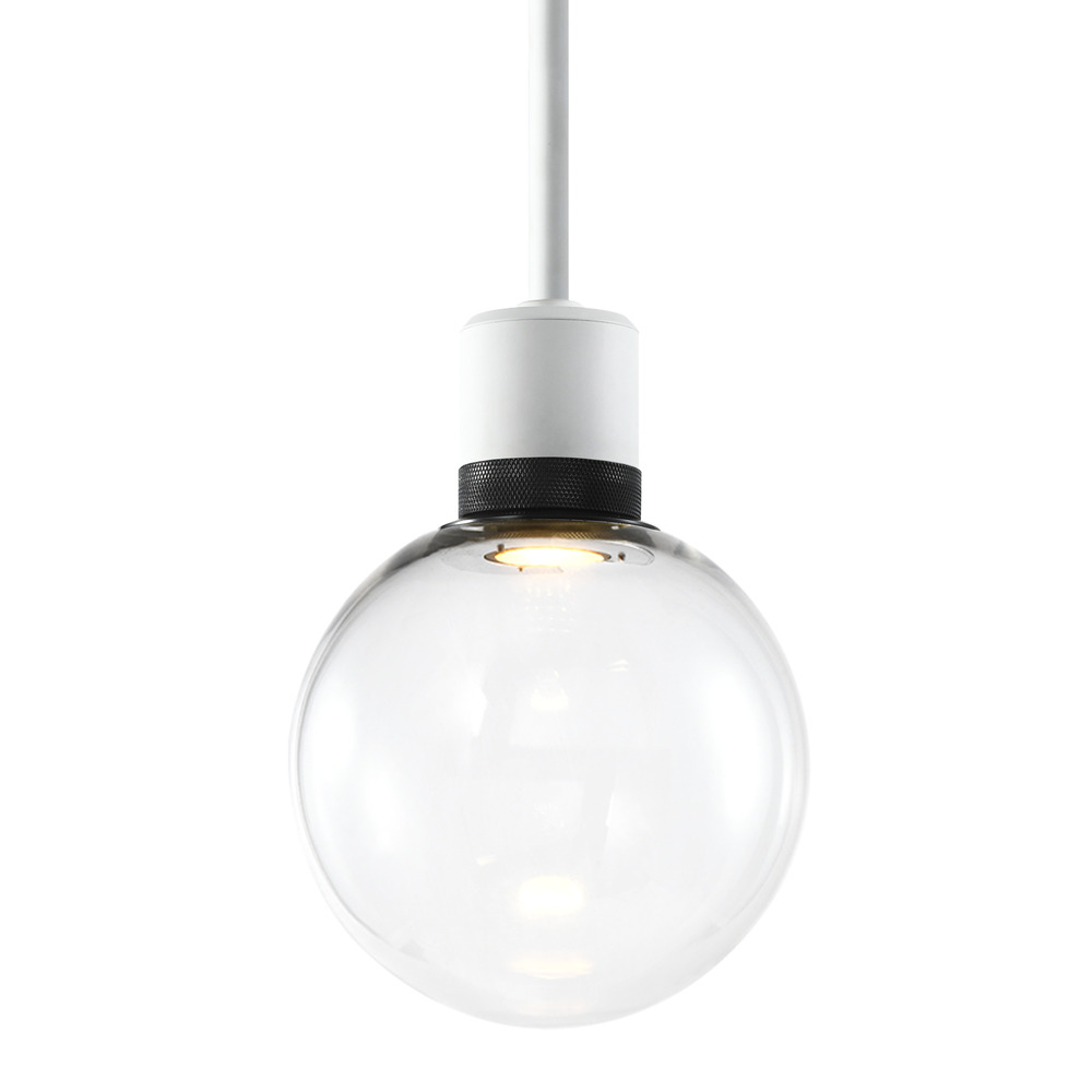 Zigrina Globe Glass LED Pendant in White and Black Knurled Ring
