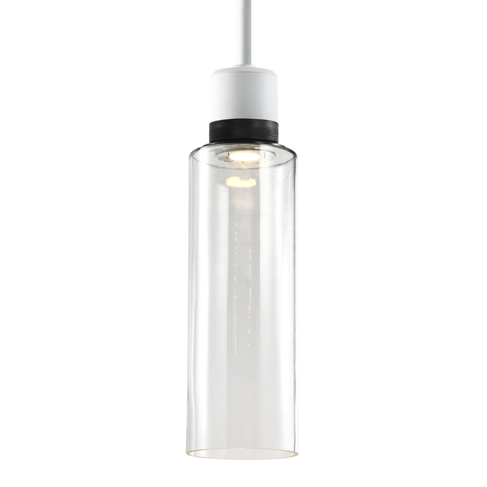 Zigrina 18" Glass Drum LED Pendant in White and Black Knurled Ring