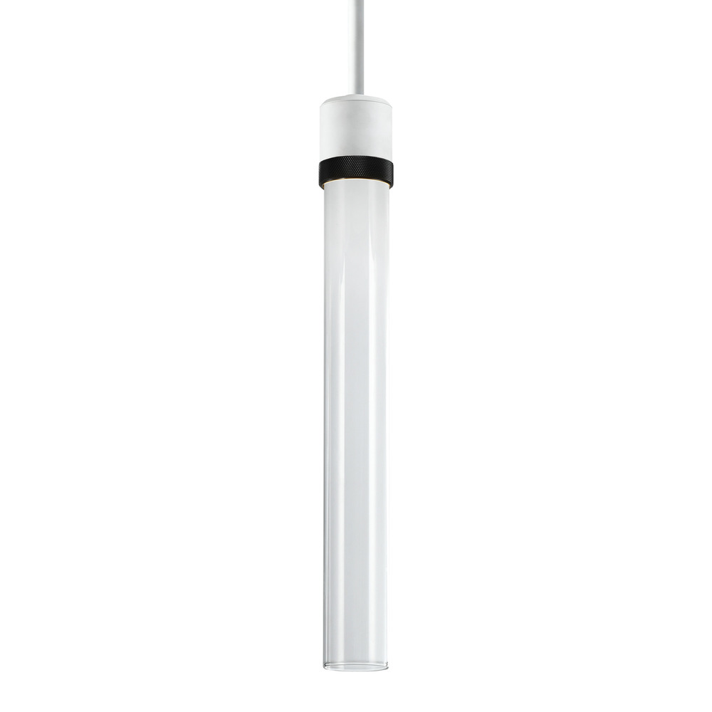 Zigrina 18" Clear Glass LED Pendant in White and Black Knurled Ring