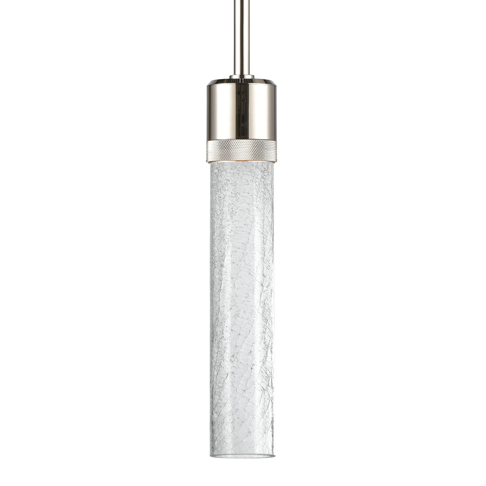 Zigrina 12" Crackled Glass LED Pendant with Knurl Ring Polished Nickel