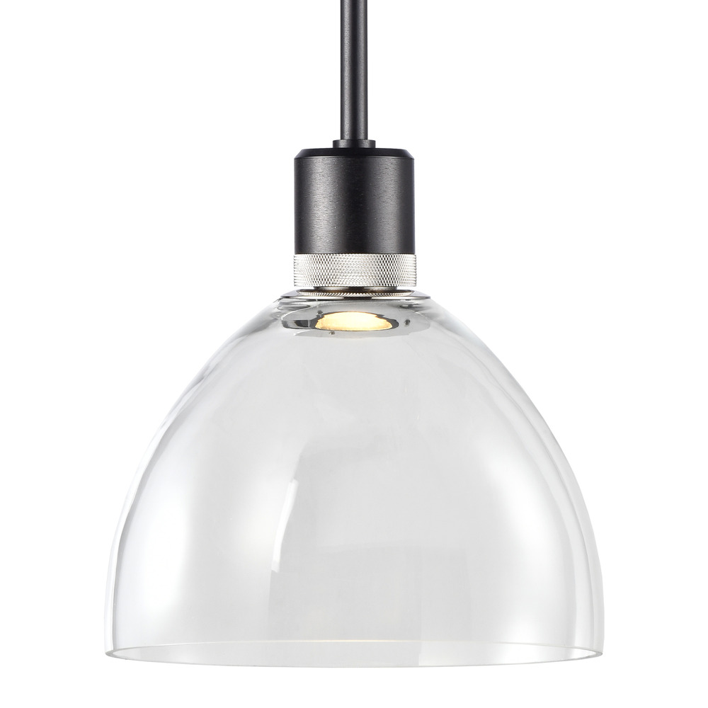 Zigrina Glass Dome LED Pendant in Black and Nickel Knurled Ring