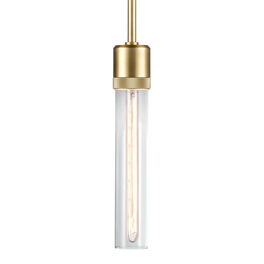 Zigrina 12" Clear Glass E26 Pendant with Knurled Ring Aged Brass