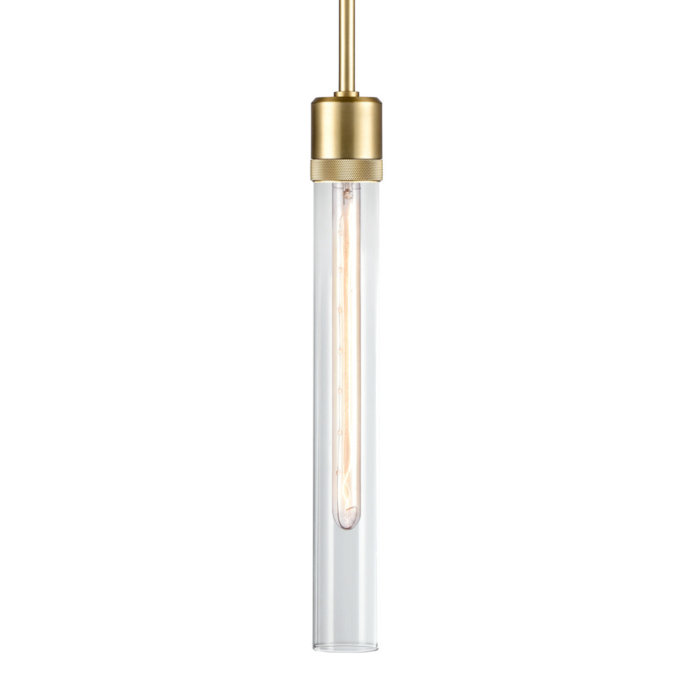 Zigrina 18" Clear Glass E26 Pendant with Knurled Ring Aged Brass