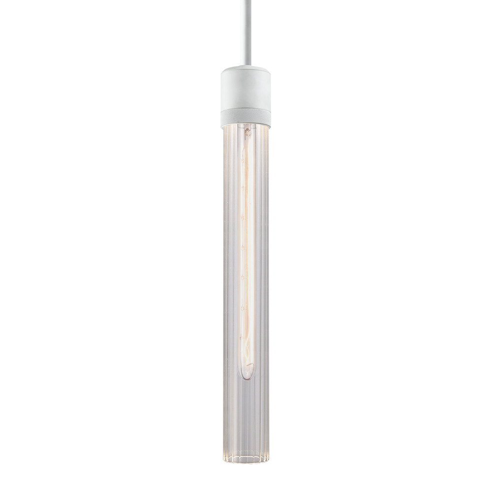 Zigrina 18" Fluted Glass E26 Pendant with Knurled Ring Matte White