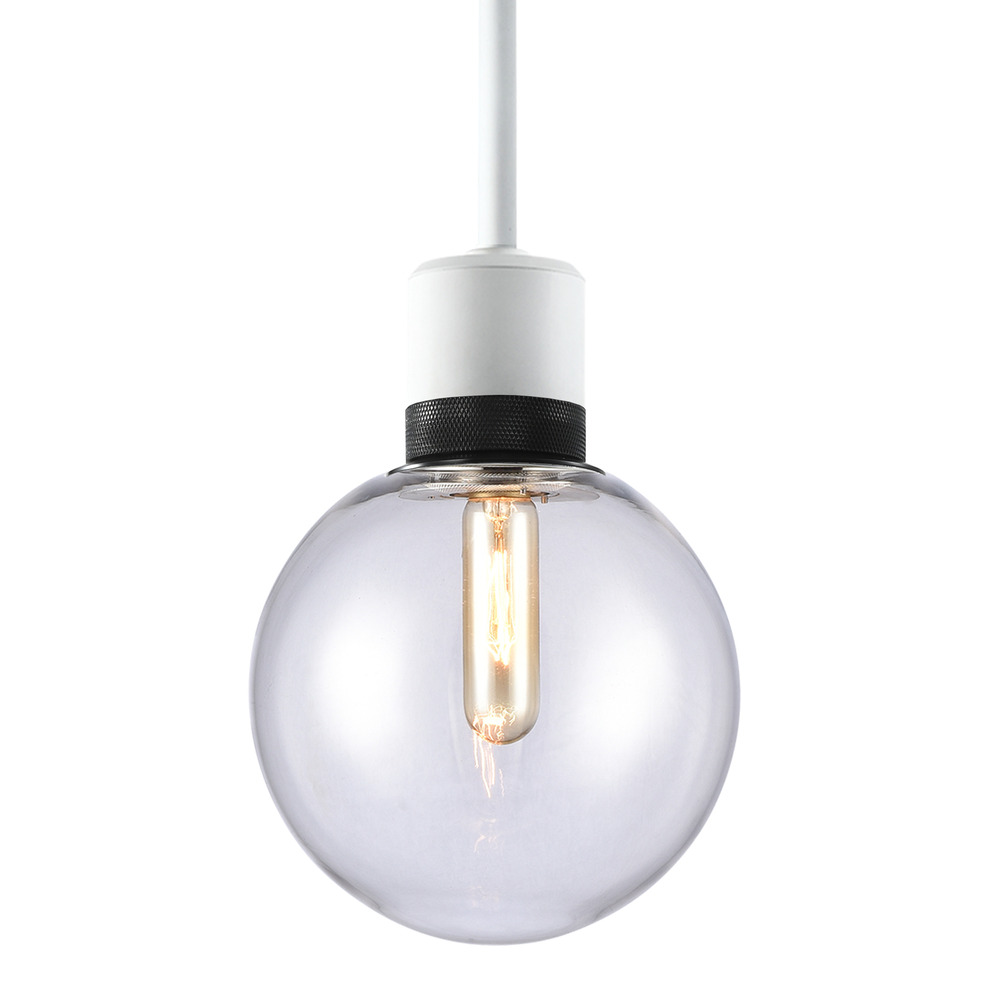 Zigrina Globe Glass E26 Pendant in White with Knurled Ring in Black