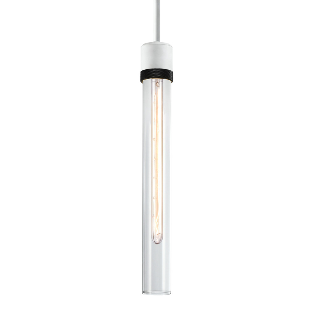 Zigrina 18" Clear Glass E26 Pendant in White with Knurled Ring in Black