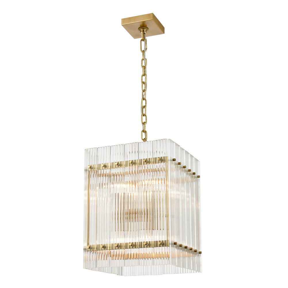 Allure 13" 8-Light, Square Fluted Glass Pendant Light in Aged Brass