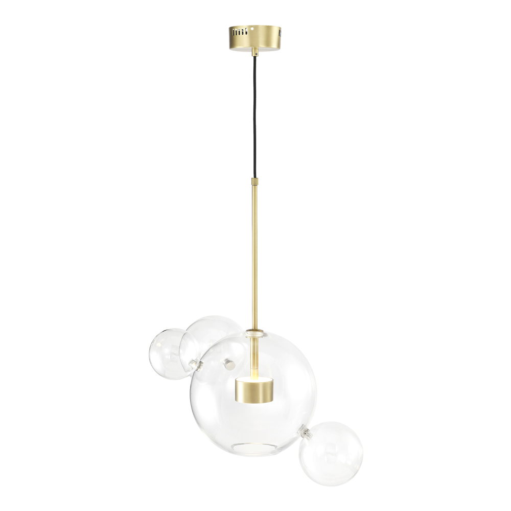 Satellite 22" 2-Light, Glass Multi-Globe Pendant in Aged Brass