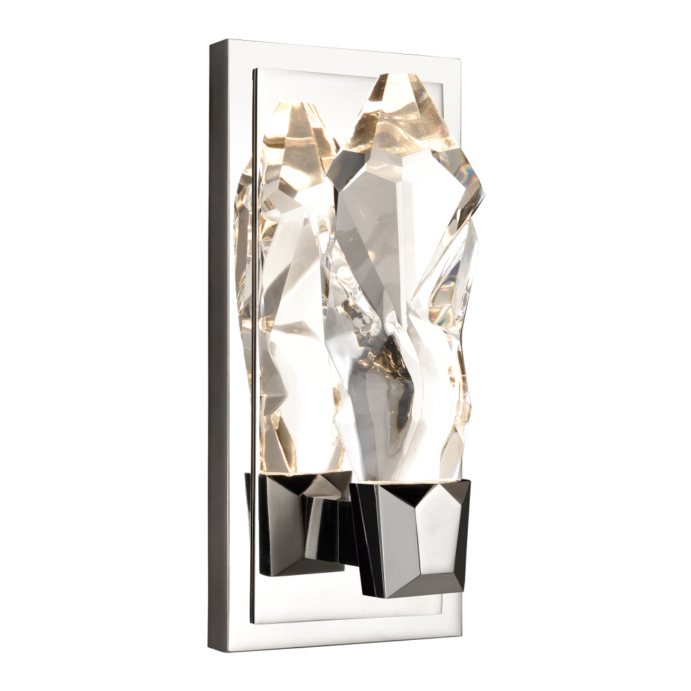 Angelus LED 1-Light, Crystal Vertical Wall Sconce in Polished Nickel