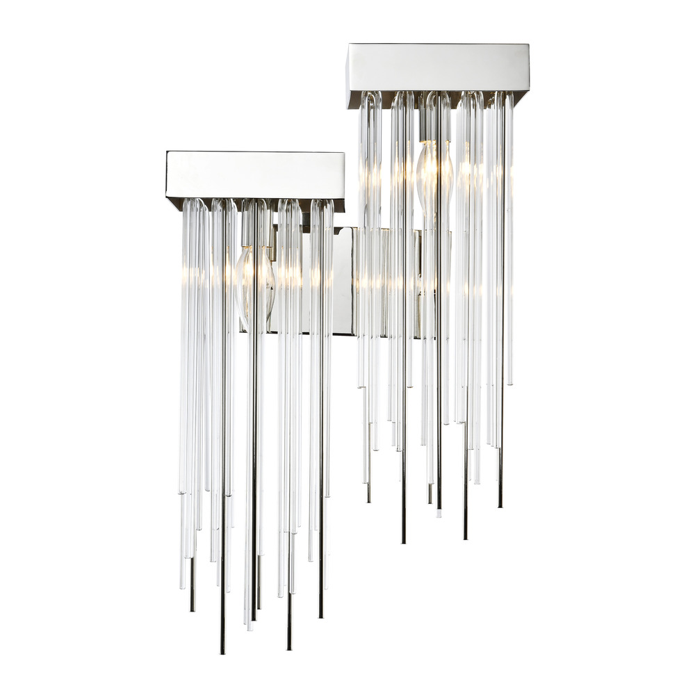 Waterfall 2-Light, Right Cityscape Glass Wall Sconce in Polished Nickel
