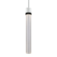 ZEEV Lighting P11702-LED-MW-K-SBB-G4 - Zigrina 18" Fluted Glass LED Pendant in White and Black Knurled Ring