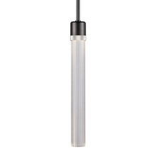 ZEEV Lighting P11704-LED-SBB-K-PN-G4 - Zigrina 18" Fluted Glass LED Pendant in Black and Nickel Knurled Ring