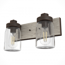 Hunter 48018 - Hunter Devon Park Onyx Bengal and Barnwood with Clear Glass 2 Lt Bathroom Vanity Wall Lt Fixture