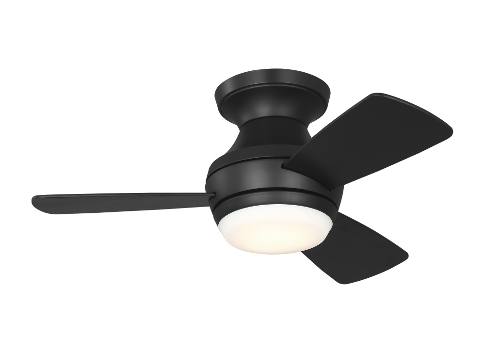 Ikon 32 Hugger LED Ceiling Fan in Midnight Black with Midnight Black / American Walnut Reversible