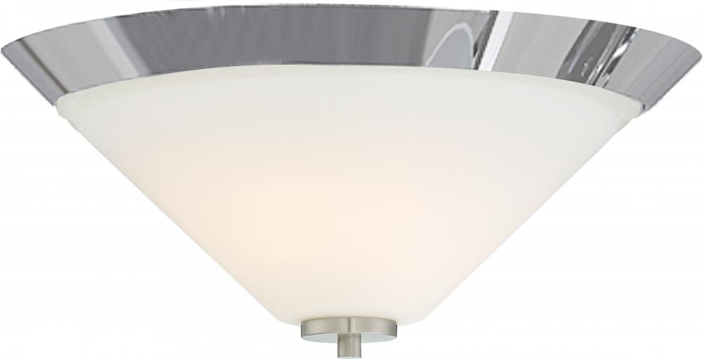 Nome - 2 Light Flush Mount with Satin White Glass - Brushed Nickel Finish