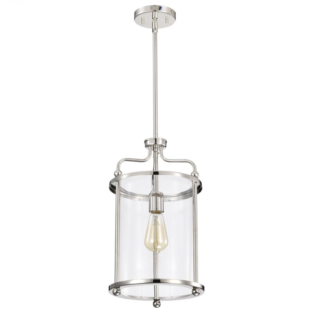 Yorktown 1 Light Pendant; Polished Nickel Finish; Clear Glass