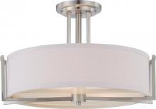 Nuvo 60/4758 - Gemini - 3 Light Semi Flush with Slate Gray Fabric Shade - Brushed Nickel Finish