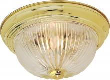 Nuvo 60/6016 - 2 Light; 13 in.; Flush Mount; Clear Ribbed Glass; Color retail packaging; Polished Brass Finish
