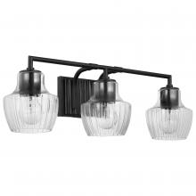 Nuvo 60/7703 - Destin; 3 Light Vanity; Medium Base; 60 Watt; Black And Silver Accent Finish; Clear Ribbed Glass