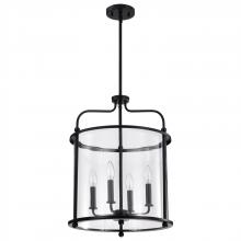 Nuvo 60/7946 - Yorktown 4 Light Pendant; Matte Black Finish; Clear Glass